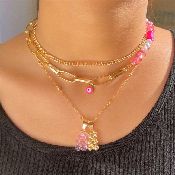 Zara PINK 420 bead+Cross 4-layer Multilayer Beaded Choker Poodle Balloon Dog - Picture 15 of 16